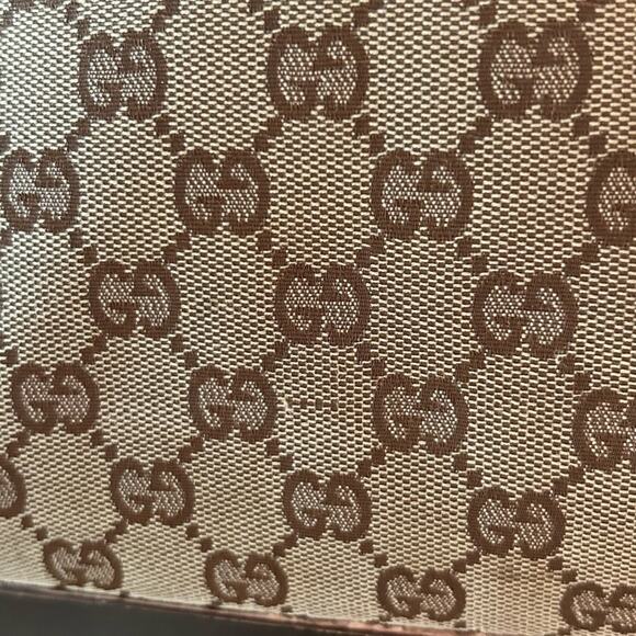 Gucci Vintage Tote Classic Beige GG Logo Canvas Orange Leather Trim Medium Size - Picture 6 of 15